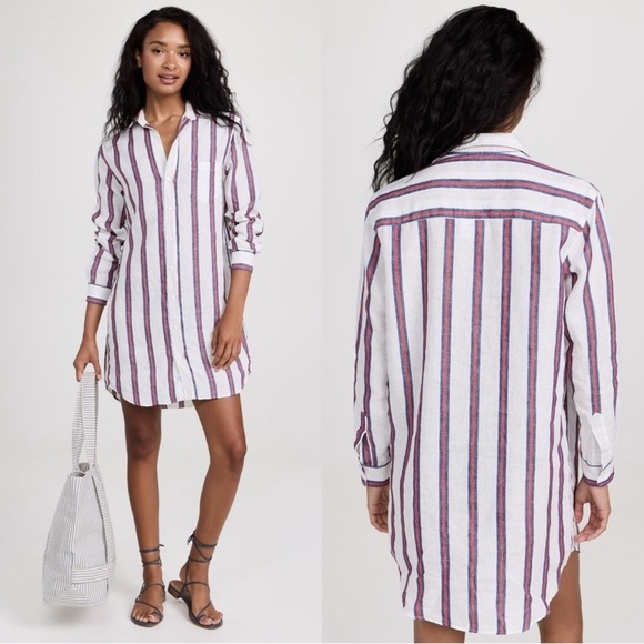 Frank & Eileen Dresses & Skirts - Frank & Eileen Mary Linen Shirt Dress Mini Red Navy White Stripe Large EUC